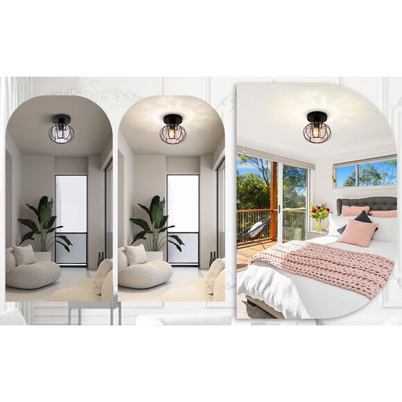 Modern Crystal Semi Flush Mount Ceiling Light Black E26 Fixture for Hallway New - Picture 9 of 11